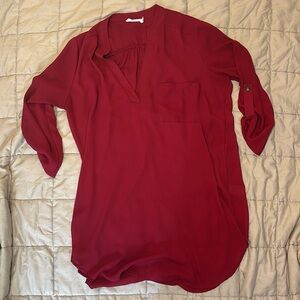 Lush Dark red chiffon office blouse